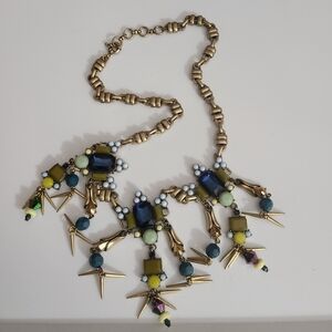 J.crew Vintage Statement Spears Dangle Blue Gold Bib Necklace Euc AMAZING